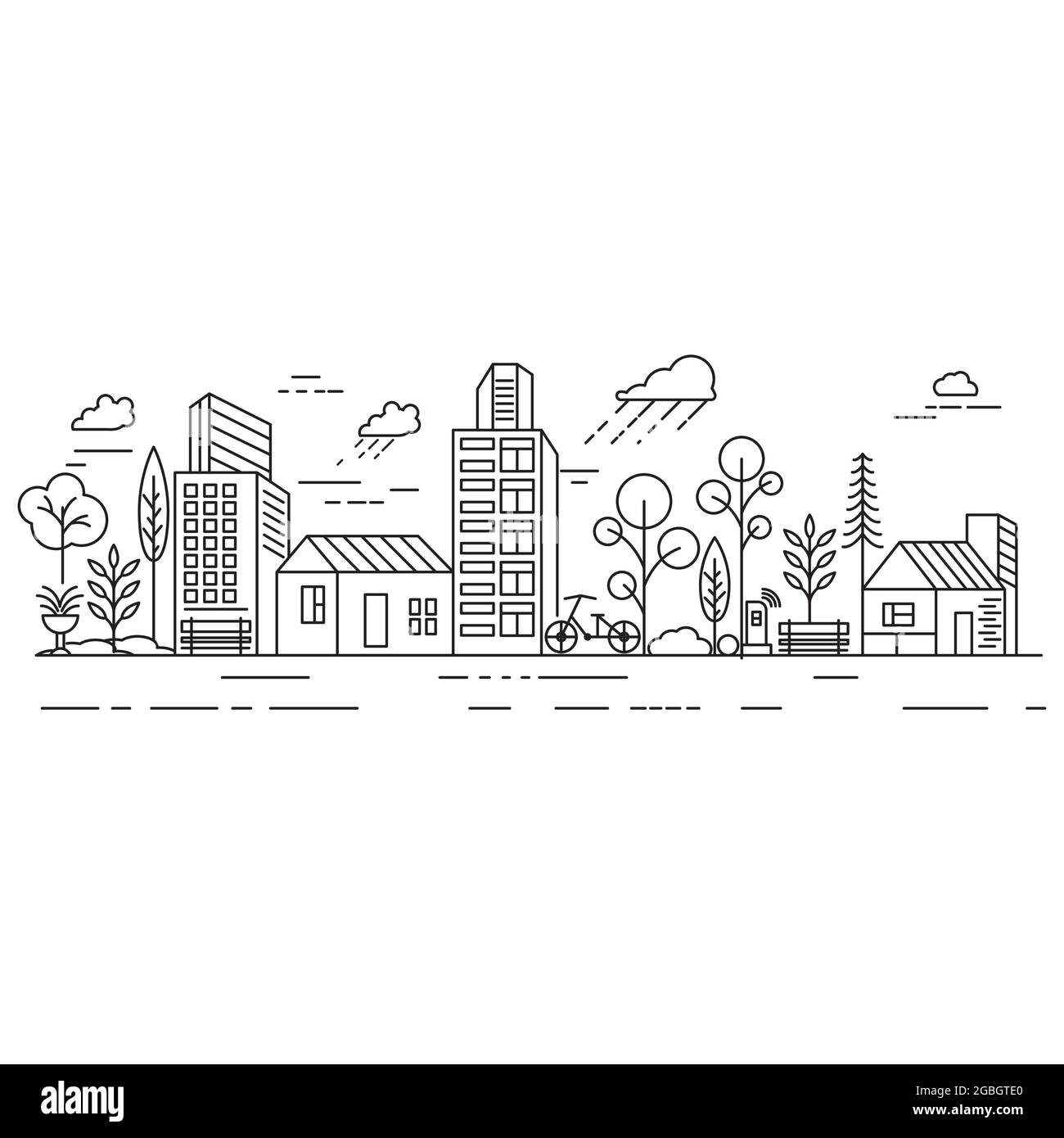 City Building Line art disegno icona vettoriale modello Illustrazione Vettoriale