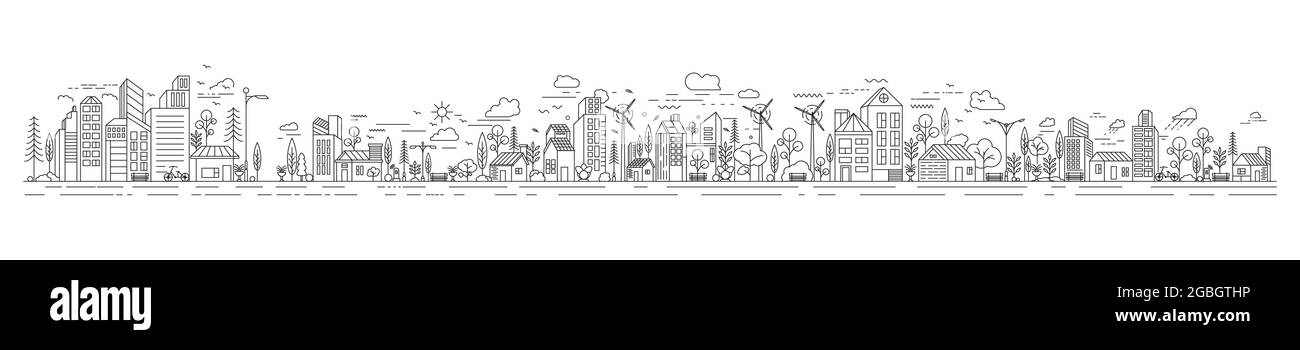 City Building Line art disegno icona vettoriale modello Illustrazione Vettoriale