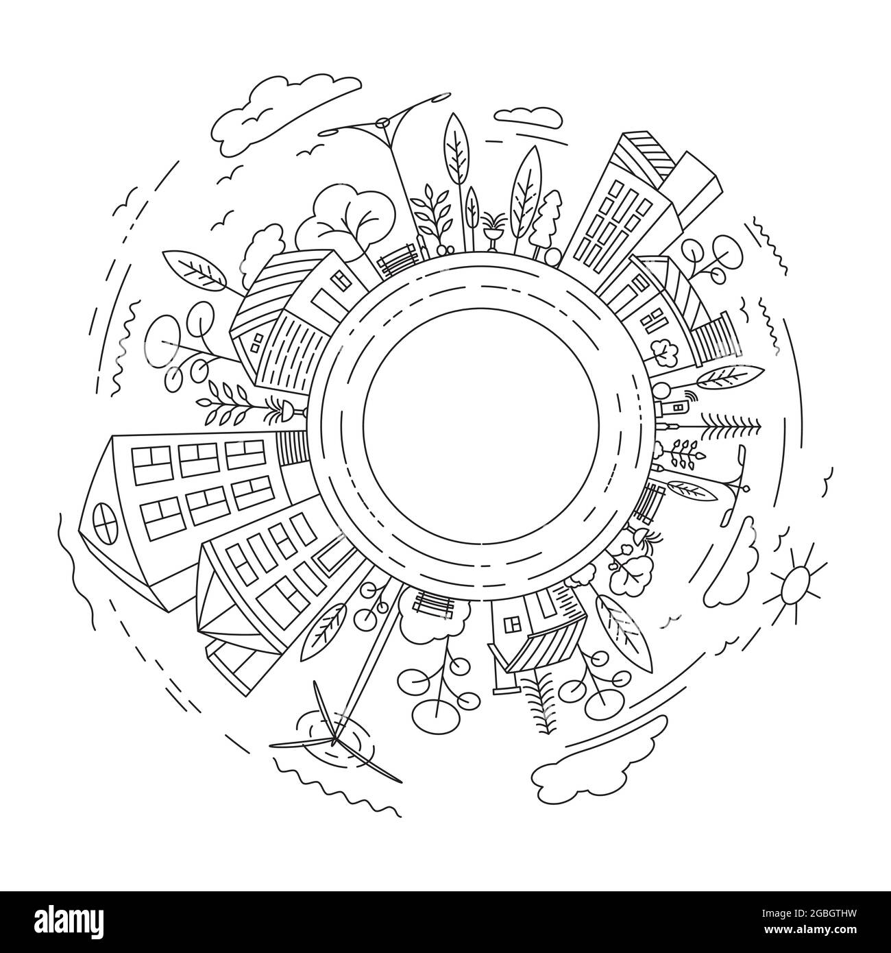 City Building Line art disegno icona vettoriale modello Illustrazione Vettoriale