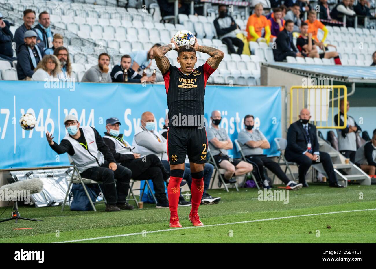 Malmo, Svezia. 3 agosto 2021. James Tavernier (2) del Rangers FC visto durante la partita di qualificazione della Champions League tra Malmö FF e il Rangers FC all'Eleda Stadion di Malmö. (Photo Credit: Gonzales Photo/Alamy Live News Foto Stock