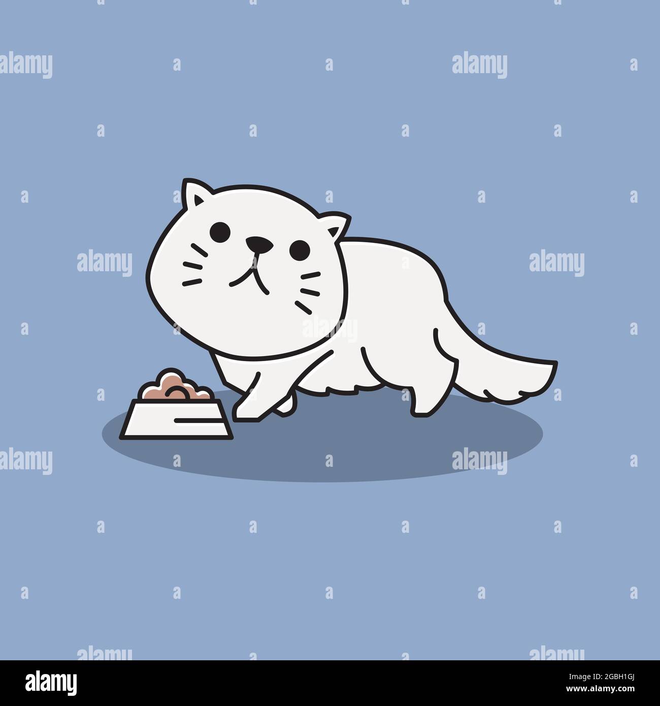 Carino adorabile gatto persiano Kitten mangiare cibo Cartoon Illustrazione Illustrazione Vettoriale