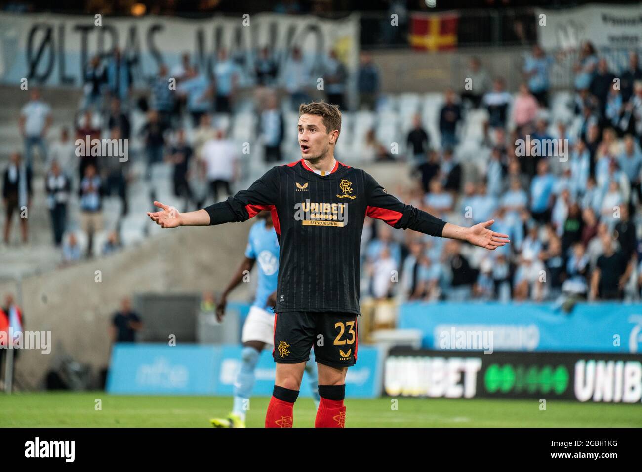 Malmo, Svezia. 3 agosto 2021. Scott Wright (23) del Rangers FC visto durante la partita di qualificazione della Champions League tra Malmö FF e Rangers FC all'Eleda Stadion di Malmö. (Photo Credit: Gonzales Photo/Alamy Live News Foto Stock