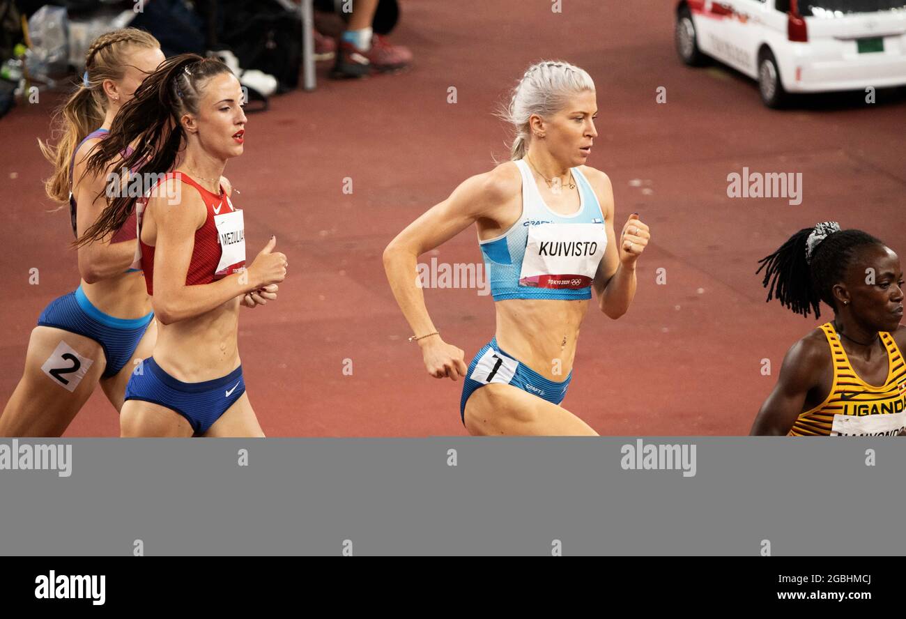 4 agosto 2021, Tokyo, Kanto, Giappone: Sarah Kuivisto (fin) compete nei 1500 m di Semifinale femminile e doesnâ€™non si qualificano per le finali durante le Olimpiadi di Tokyo 2020 allo Stadio Olimpico di Tokyo mercoledì 4 agosto 2021 a Tokyo. (Credit Image: © Paul Kitagaki Jr./ZUMA Press Wire) Foto Stock