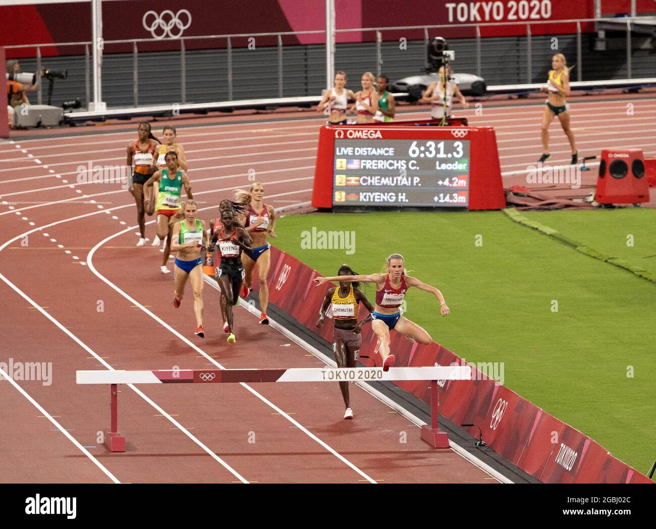 Tokyo, Kanto, Giappone. 4 agosto 2021. Courtney Frerichs compete nella Steepelchase femminile da 3000 m e non si qualificherà per le finali durante le Olimpiadi di Tokyo 2020 allo Stadio Olimpico di Tokyo mercoledì 4 agosto 2021 a Tokyo. (Credit Image: © Paul Kitagaki Jr./ZUMA Press Wire) Foto Stock