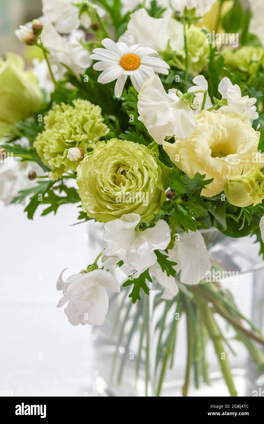 Botanica, bouquet primaverile in tonalità pastello, Lathyrus odoratus, PER IL SALUTO/CARTOLINA-USO IN GERM.SPEAK.C ALCUNE RESTRIZIONI POSSONO APPLICARSI Foto Stock