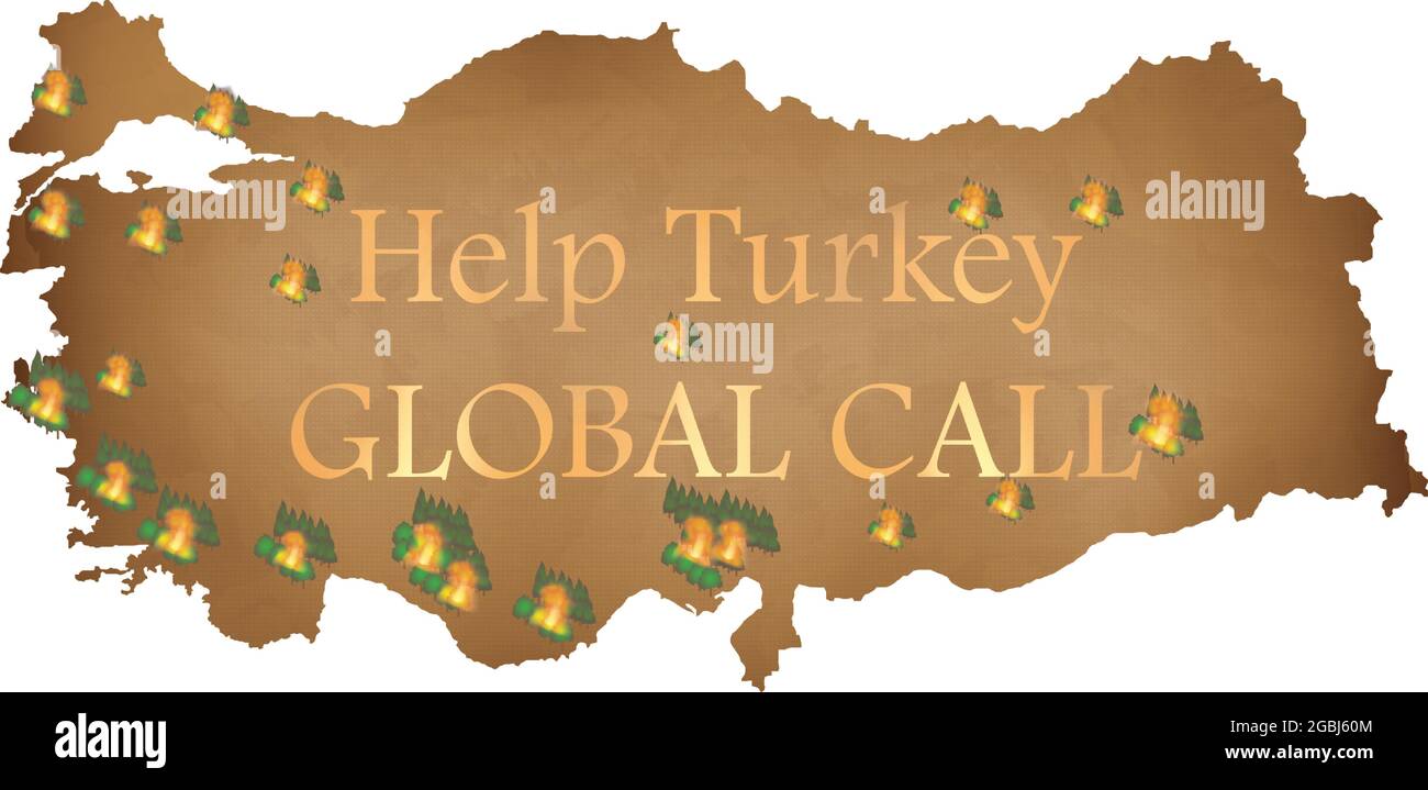 Grande incendio di emergenza in tutte le regioni della Turchia. Halp chiamata per distruzione della natura dal fuoco. Illustrazione vettoriale Illustrazione Vettoriale