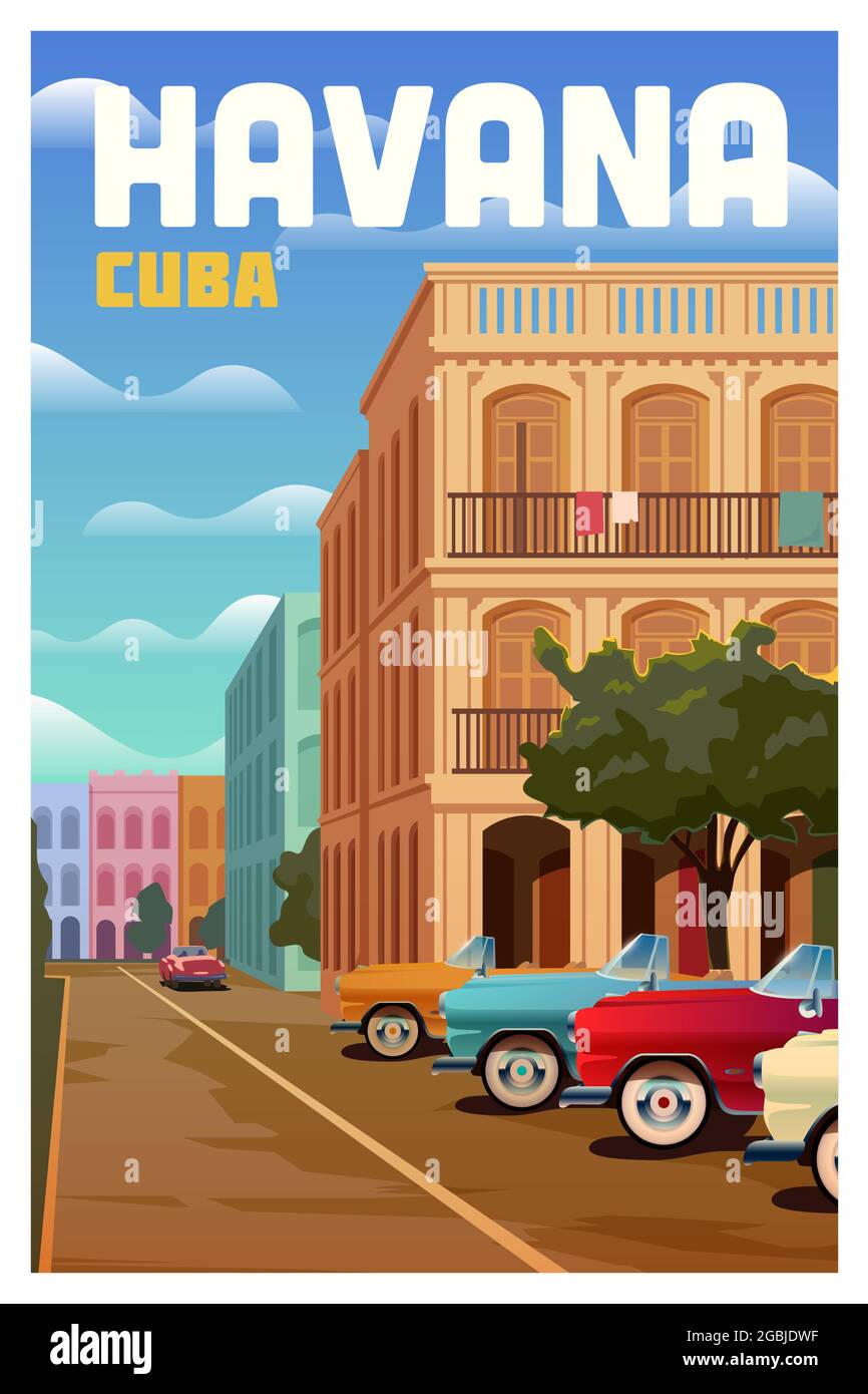 L'Avana, Cuba. Poster di viaggio vettoriale. Illustrazione Vettoriale