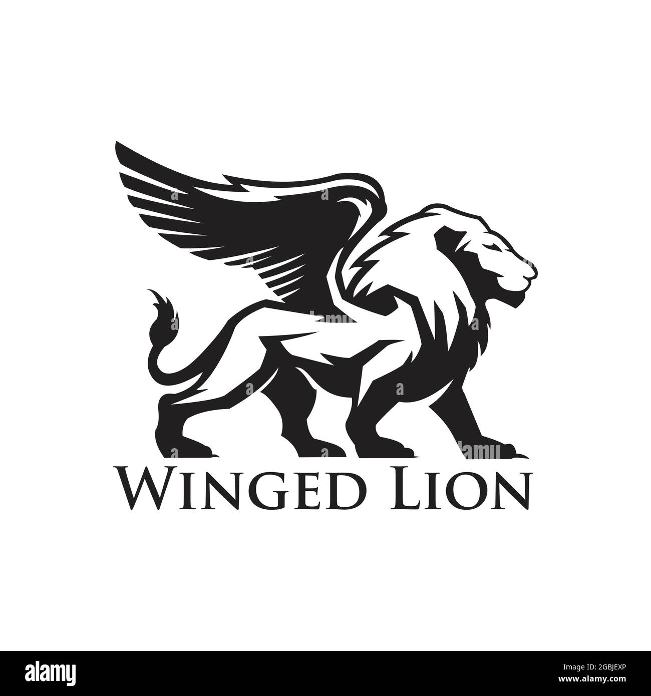 esclusivo design ispirato al logo del tatuaggio con leoni alati Illustrazione Vettoriale