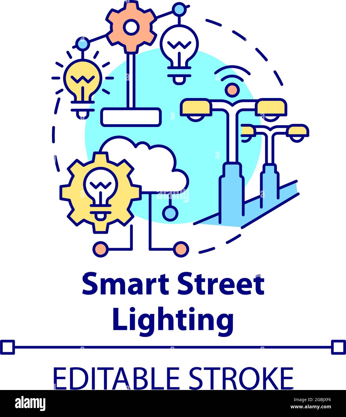 Icona del concetto di illuminazione urbana intelligente Illustrazione Vettoriale