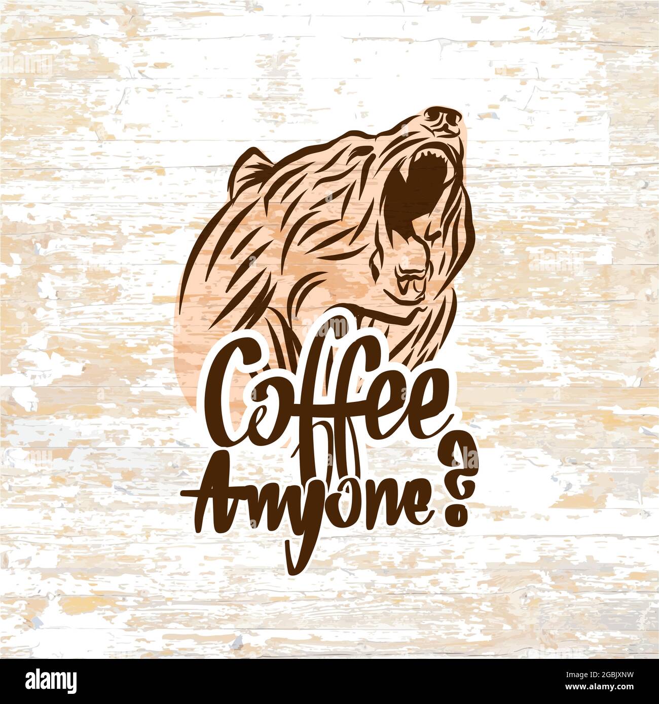 Orsetto vintage e scritta sul caffè. Schizzo vettoriale disegnato a mano. Illustrazione Vettoriale