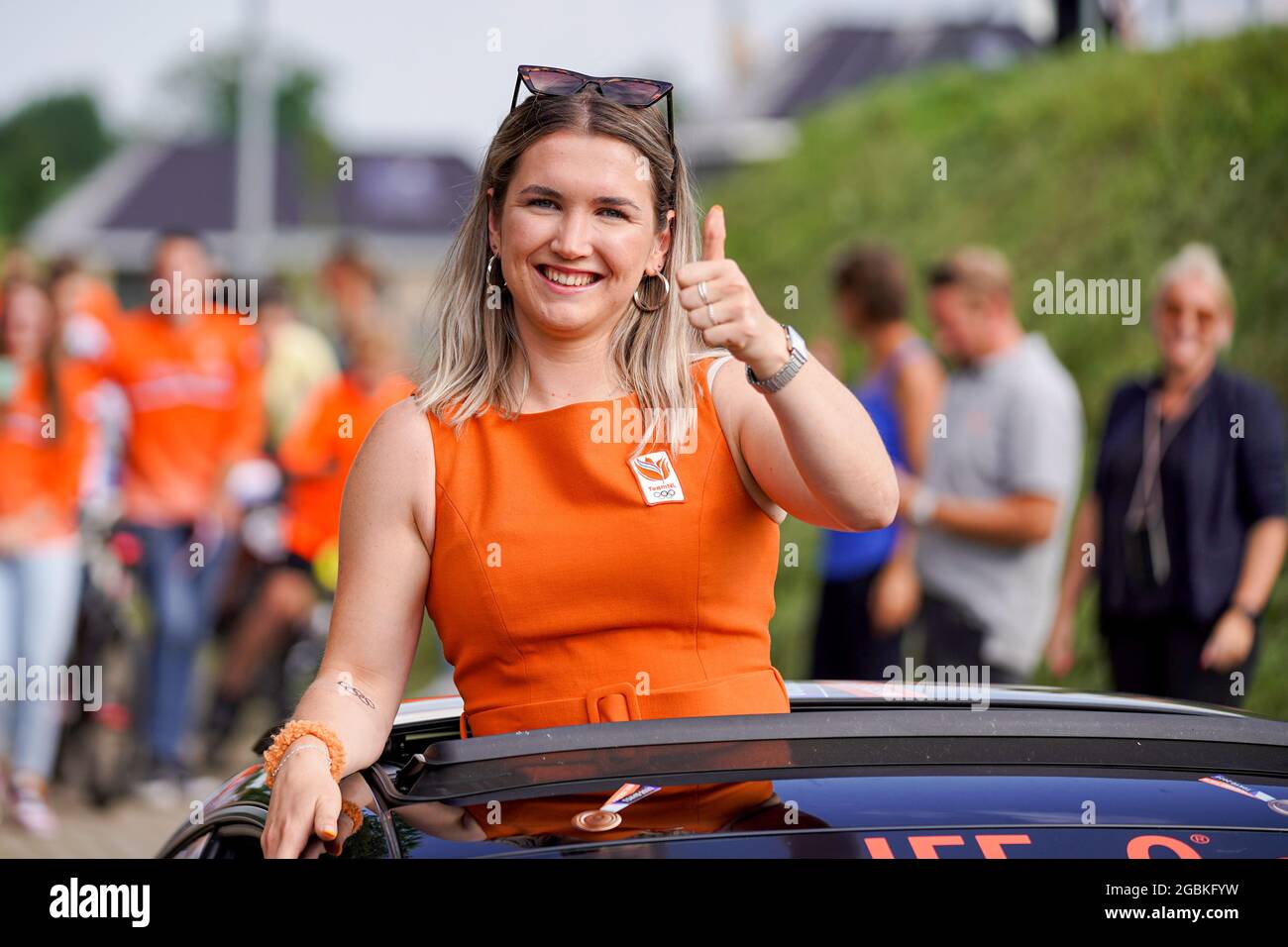 WIJCHEN, PAESI BASSI - 4 AGOSTO: Merel Smulders dei Paesi Bassi durante il tributo di Merel Smulders del Team Netherlands. Vincitore della medaglia dei broni ai Giochi Olimpici 2020 di Tokyo. L'onorificimento si è svolto alla FCV Wycross il 4 agosto 2021 a Wijchen, Paesi Bassi (Foto di John Beckmann/Orange Pictures) Foto Stock