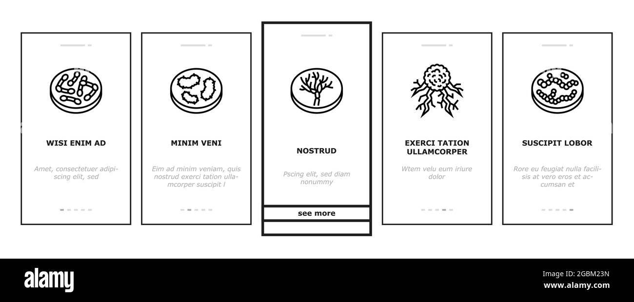 Infezione batterica icone di onboarding Imposta vettore Illustrazione Vettoriale