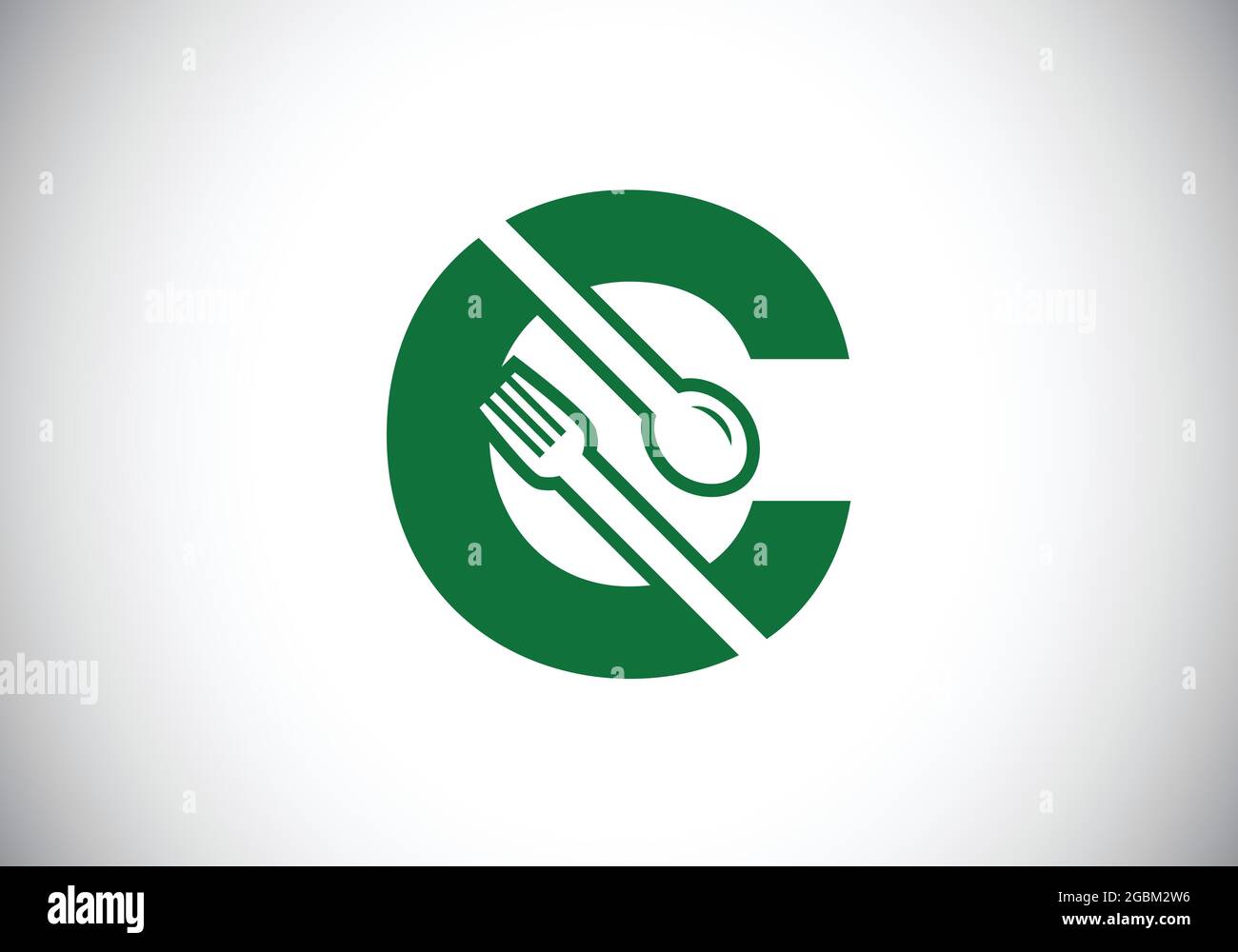 Alfabeto monogramma C iniziale con forchetta, cucchiaio. Fregio del carattere. Logo vettoriale moderno per caffè, ristorante, attività di cucina e identità aziendale Illustrazione Vettoriale