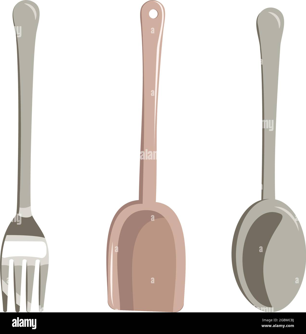 Set di oggetti da cucina, forchetta, cucchiaio e spatola Illustrazione Vettoriale