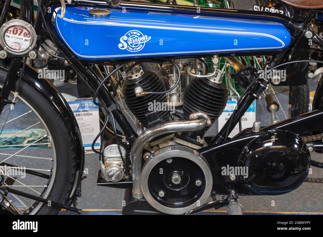 Inghilterra, Hampshire, New Forest, New Milton, il museo delle motociclette di Sammy Miller, dettaglio di un motore per motociclette Stanger del 1920 Foto Stock