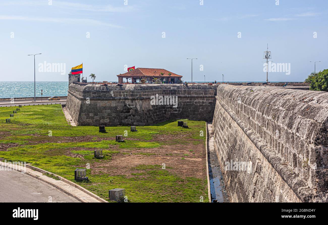Colpo lungo di Baluarte de Santo Domingo, Cartagena de Indias, Colombia. Foto Stock