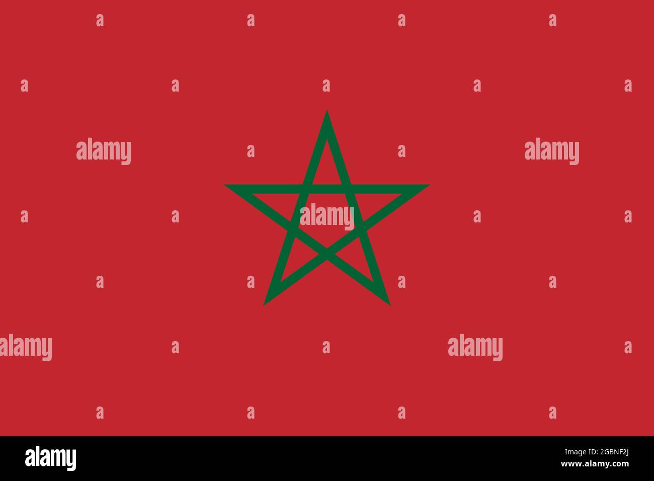 Bandiera nazionale del Marocco dimensioni originali e colori illustrazione vettoriale, Regno del Marocco Bandiera, verde smeraldo pentagramma Alaouite dinastia, marocchino Illustrazione Vettoriale
