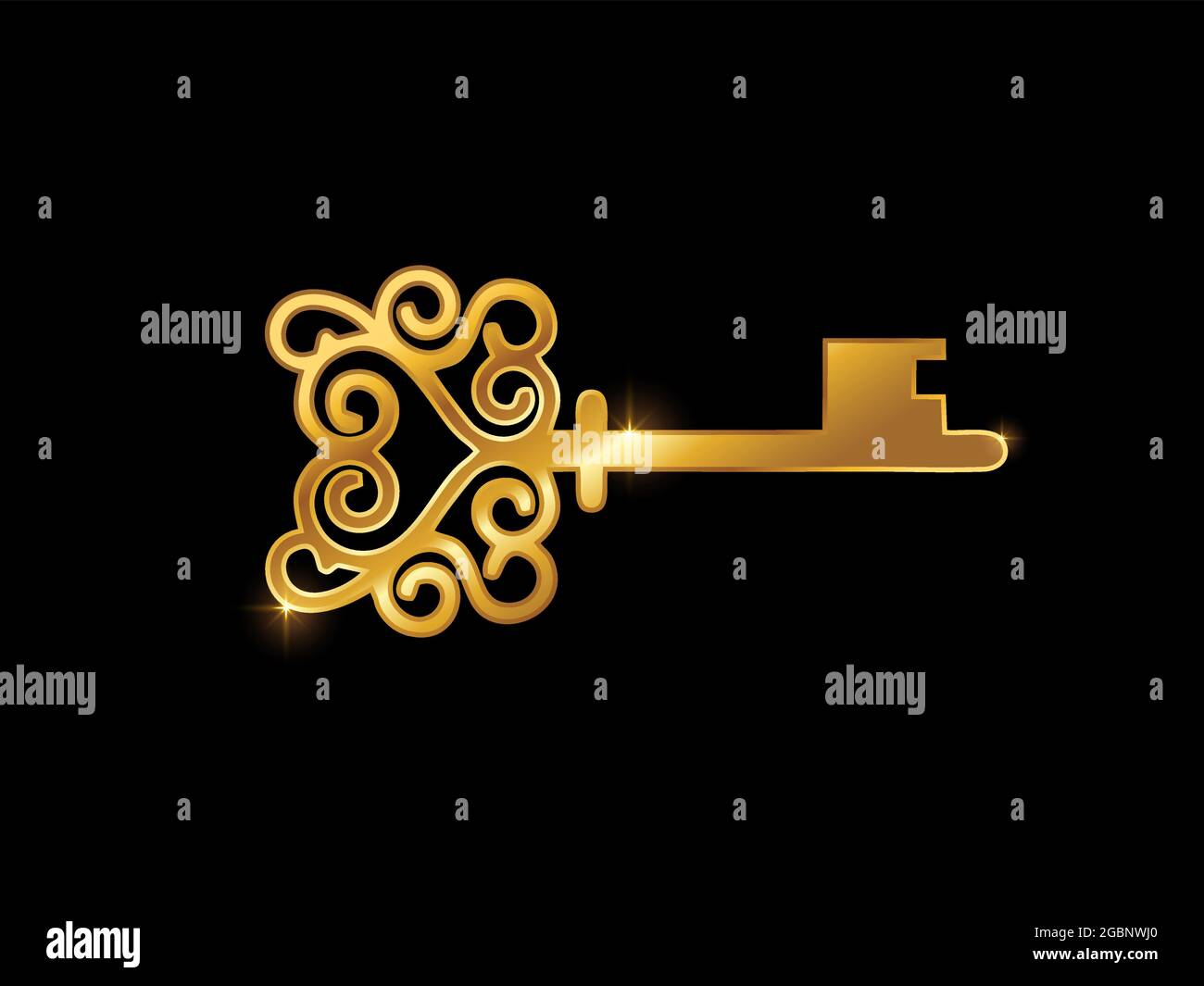 Un'illustrazione vettoriale dell'amore dorato dell'icona del glifo della chiave Illustrazione Vettoriale