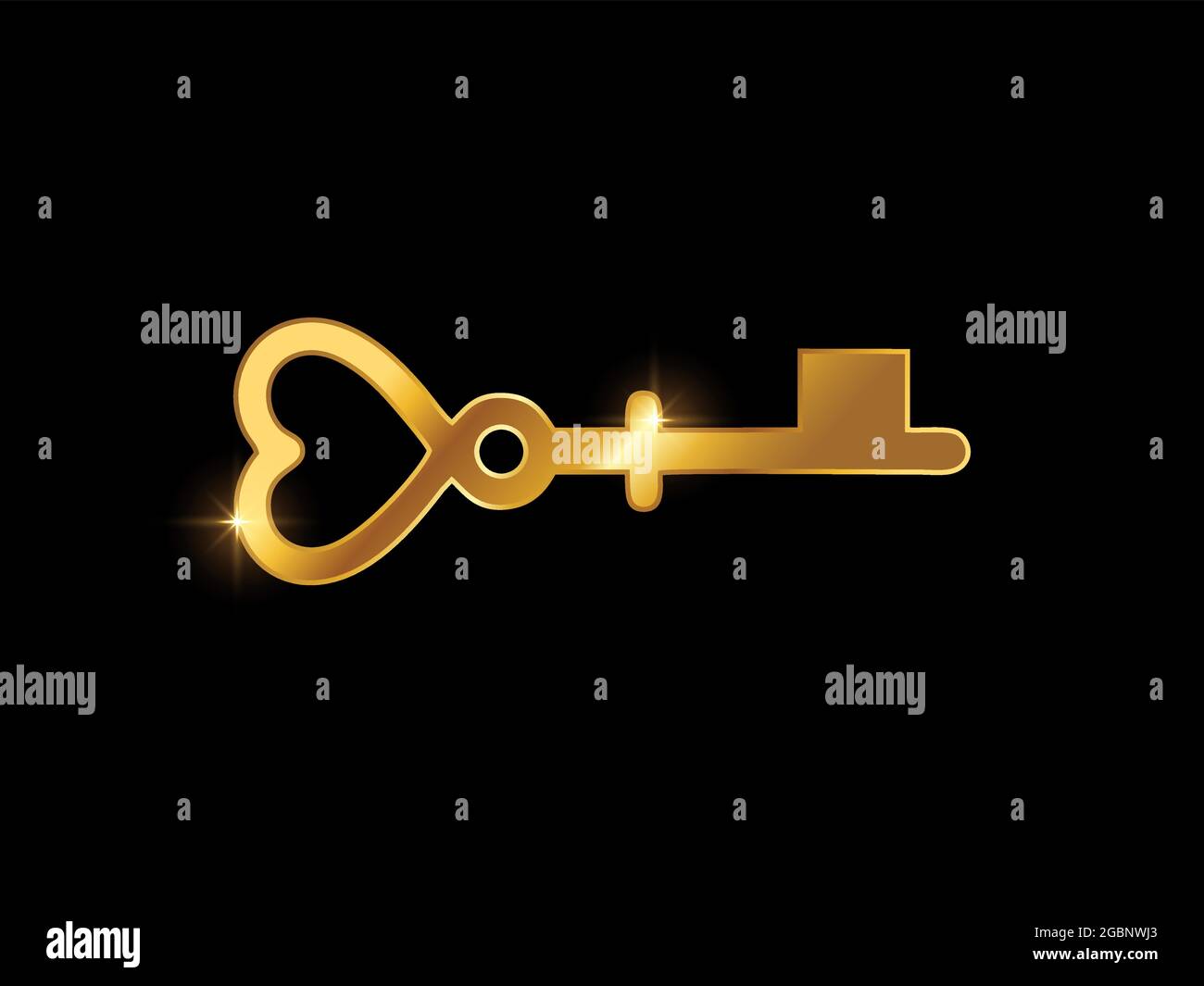 Un'illustrazione vettoriale dell'amore dorato dell'icona del glifo della chiave Illustrazione Vettoriale