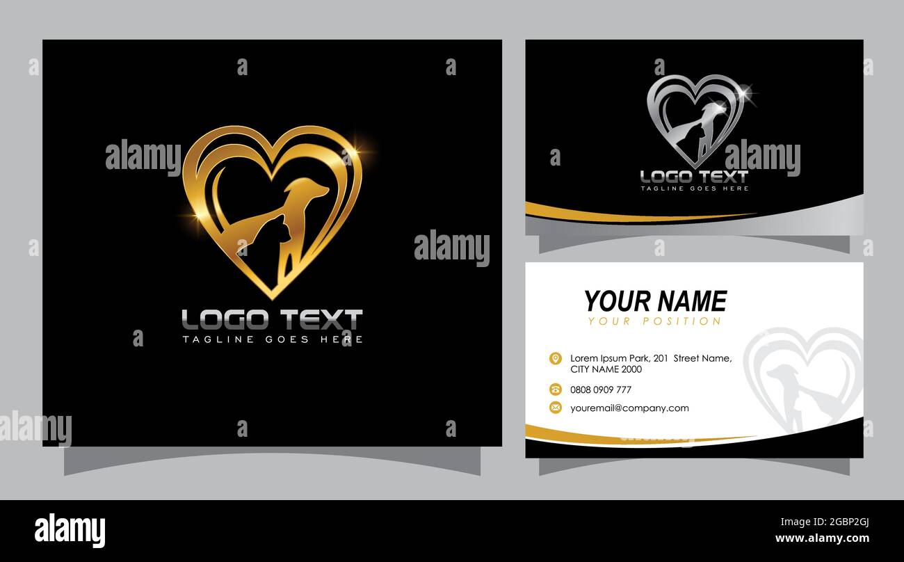 Un'illustrazione vettoriale di Love Dog e Cat Logo e Business Card Illustrazione Vettoriale