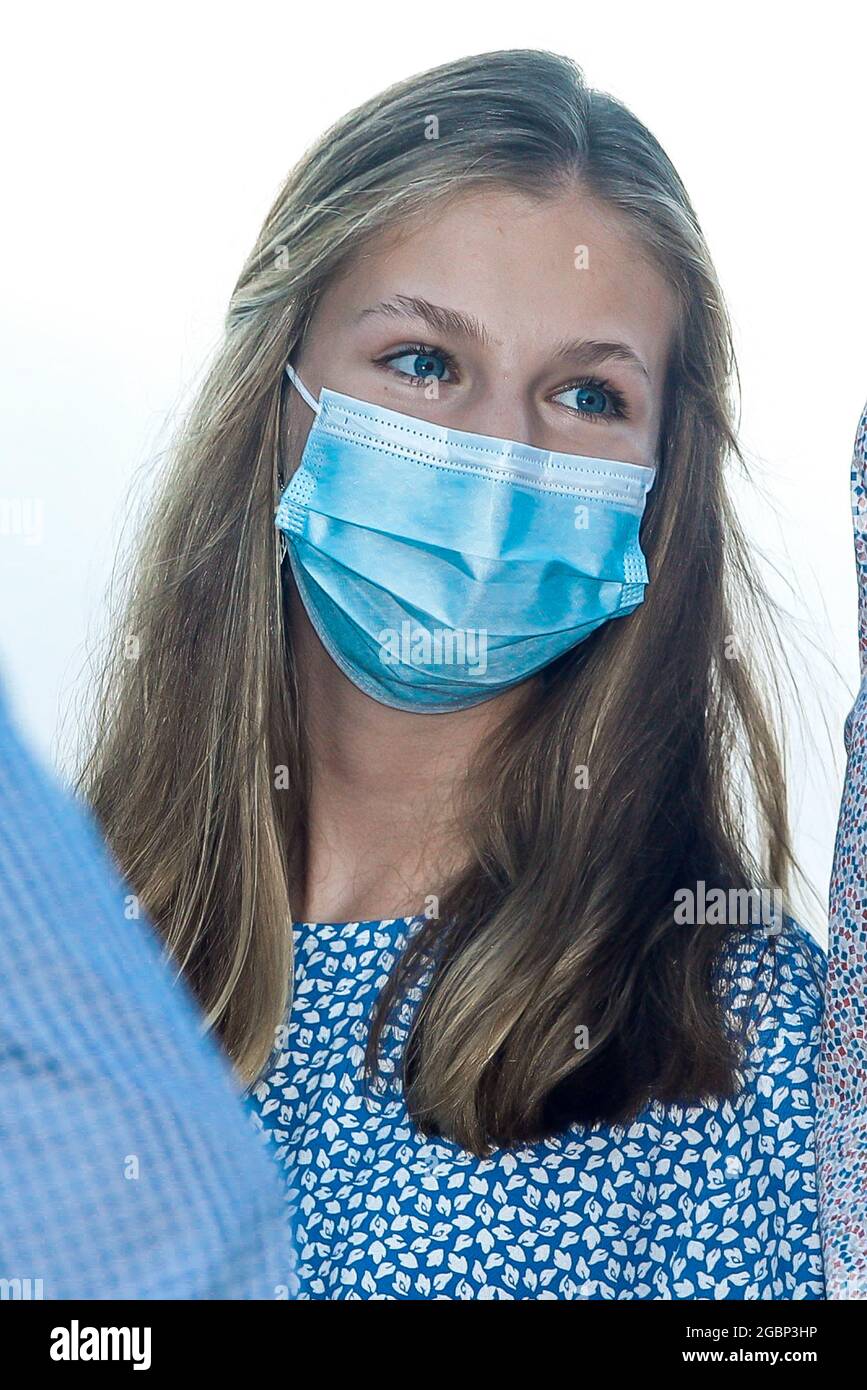 La principessa Leonor della corona di Spagna visita il Centro di Interpretazione del paesaggio naturale della Sierra de Tramontana e il Santuario della Lluc durante le loro vacanze estive a Maiorca, isole Baleari, Spagna, 4 agosto 2021. Foto di Archie Andrews/ABACAPRESS.COM Foto Stock