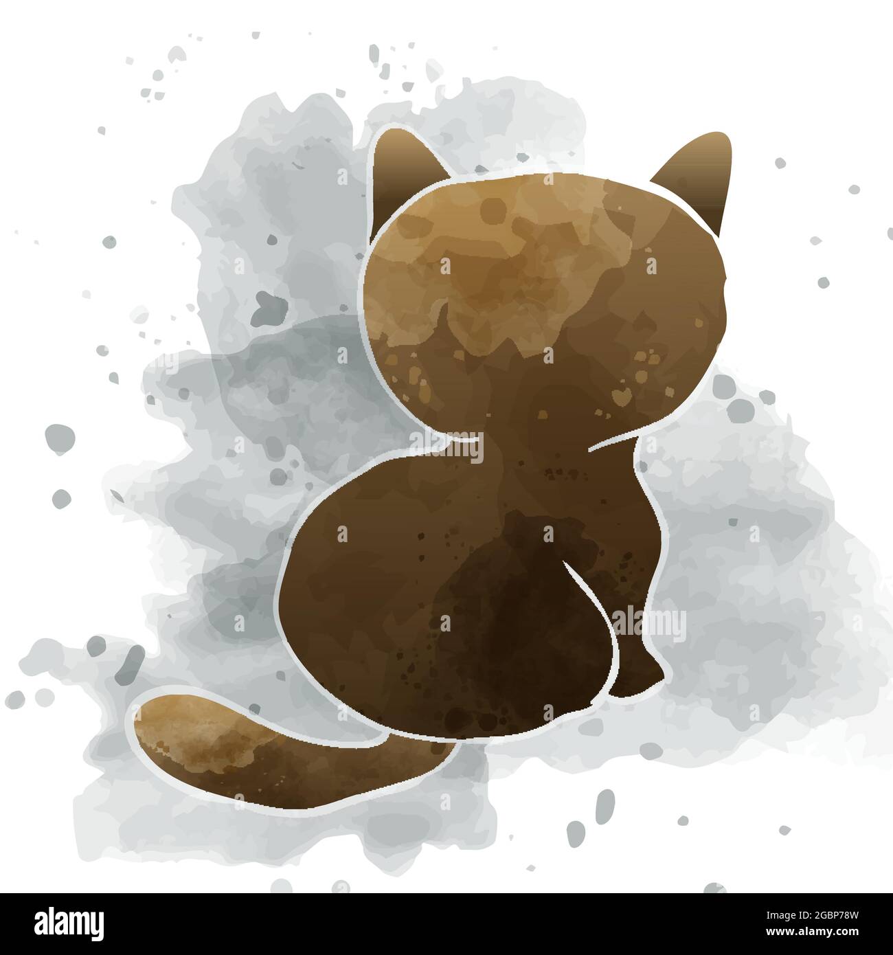 Little Cat Kitten seduta Indietro Visualizza l'illustrazione artistica dello stile dell'acquerello Illustrazione Vettoriale