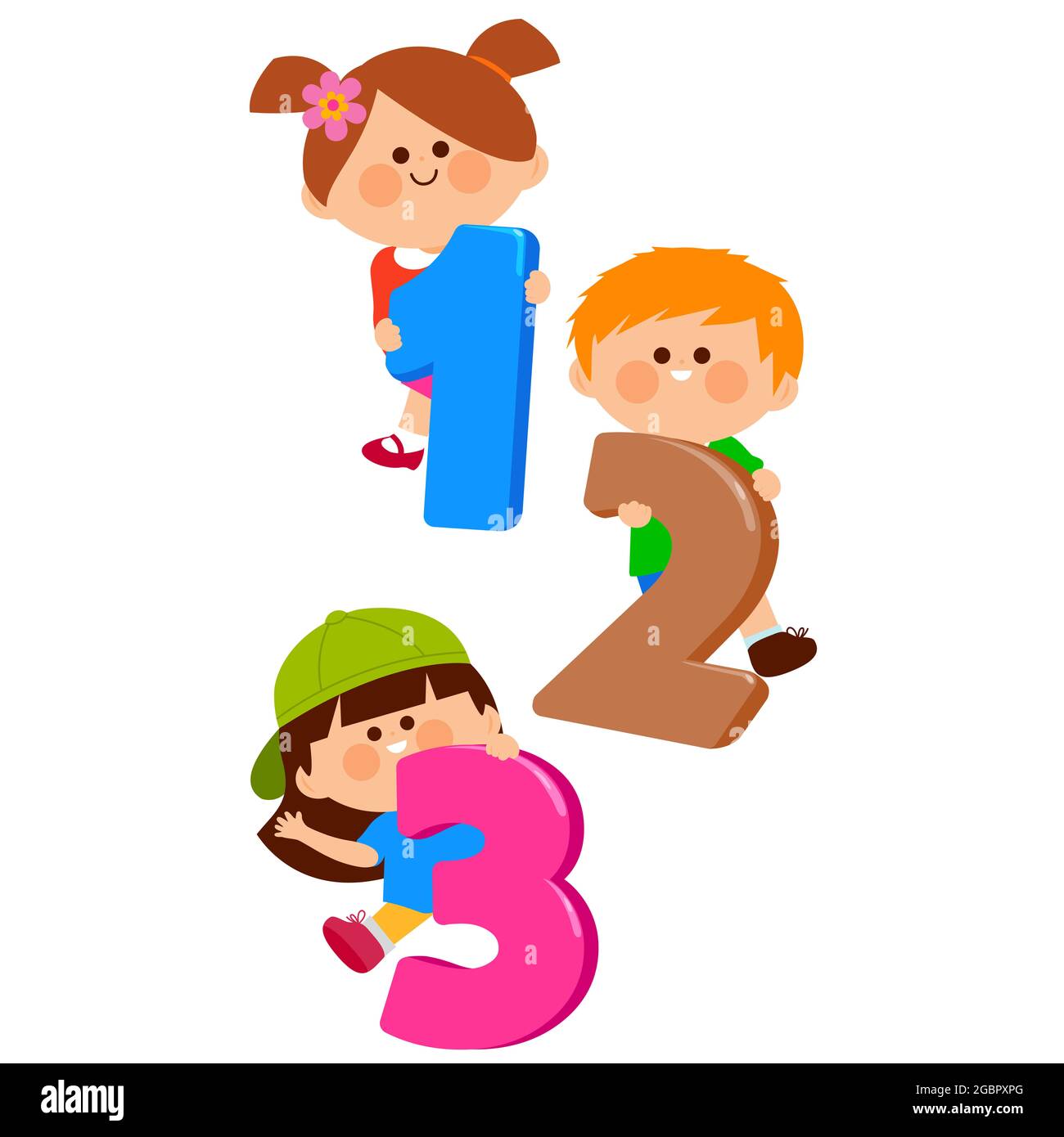 Bambini con numeri colorati. Foto Stock