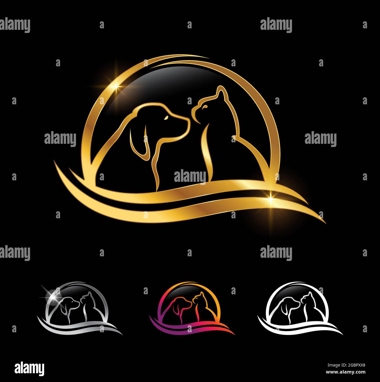 Un'illustrazione vettoriale di Set di Golden Cat e Dog Circle Illustrazione Vettoriale