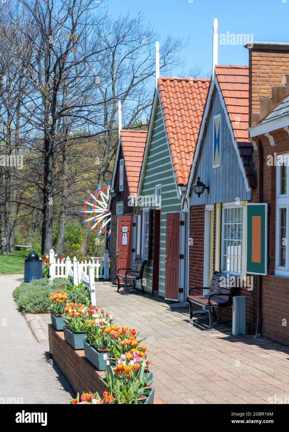 Case olandesi a Windmill Island Gardens, in Olanda, Michigan. Foto Stock