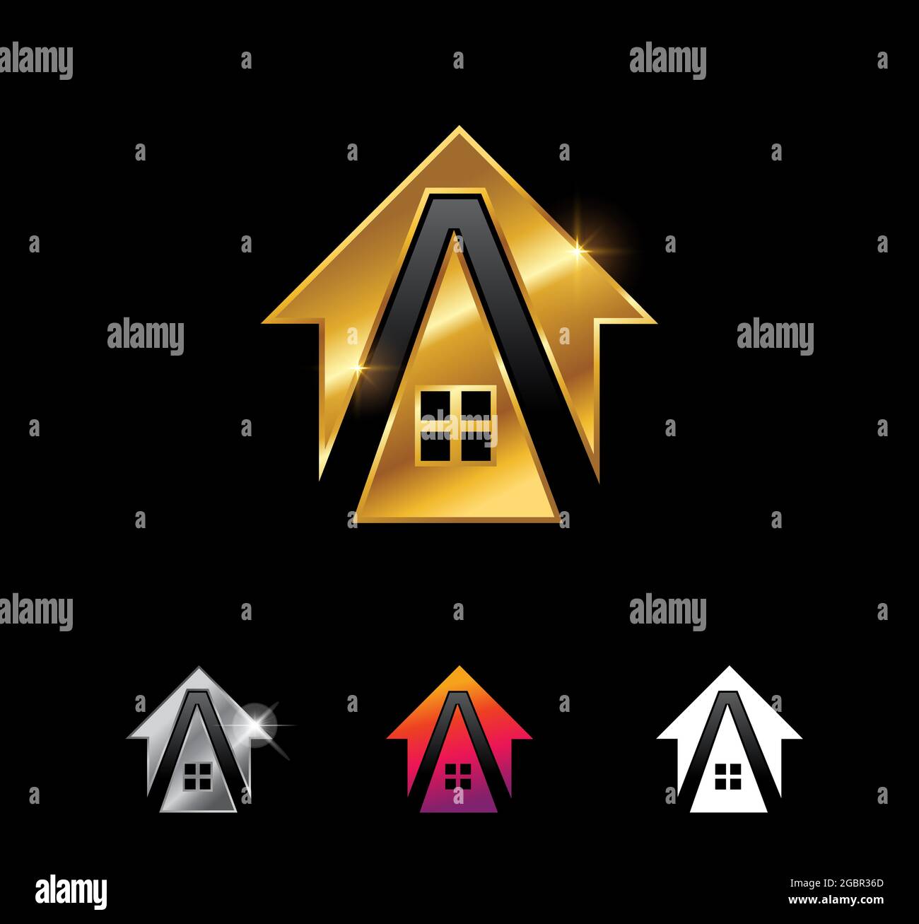 Un set di illustrazioni vettoriali di Golden Home Monogram Letter A. Illustrazione Vettoriale