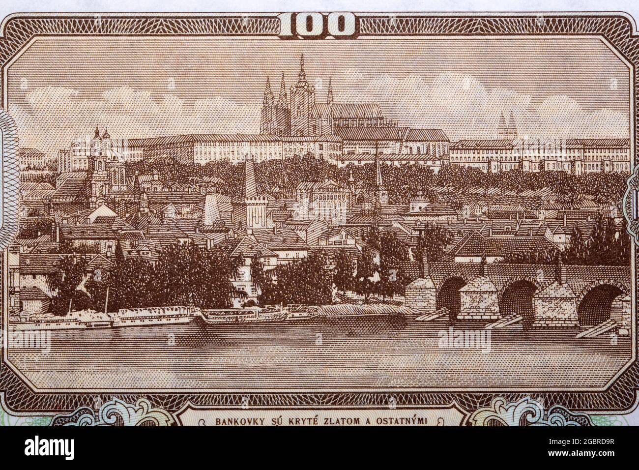 Vista di Praga dal vecchio denaro cecoslovacco Foto Stock