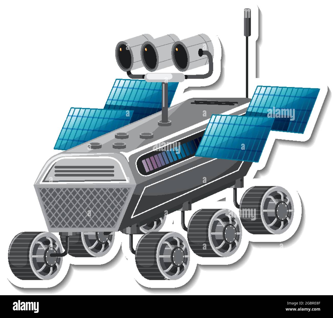 Modello di adesivo con satellite in illustrazione isolata stile cartoon Illustrazione Vettoriale