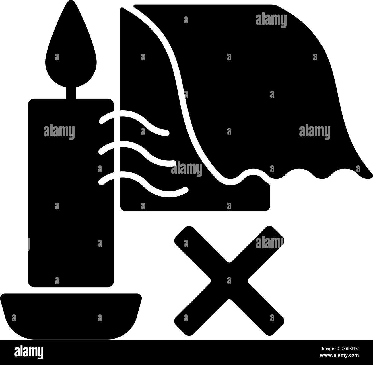 Tenere le candele lontane dalle correnti d'aria glyph nero icona etichetta manuale Illustrazione Vettoriale