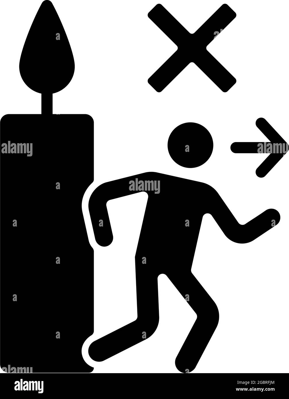 Non lasciare mai l'icona manuale di glyph nero candela bruciante etichetta Illustrazione Vettoriale