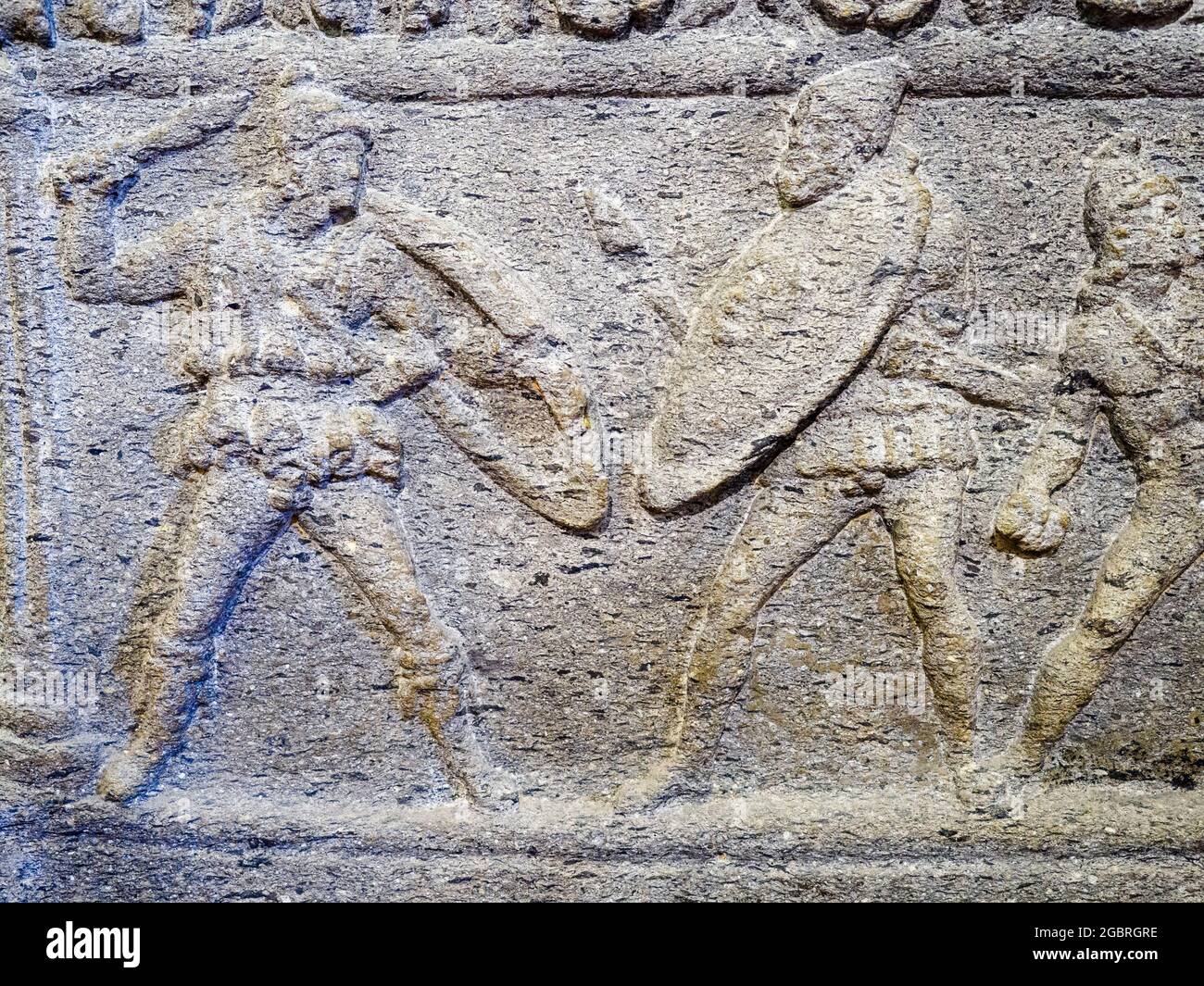 Antico bassorilievo etrusco di sarcofago - Museo Archeologico Nazionale di Tarquinia, Italia Foto Stock