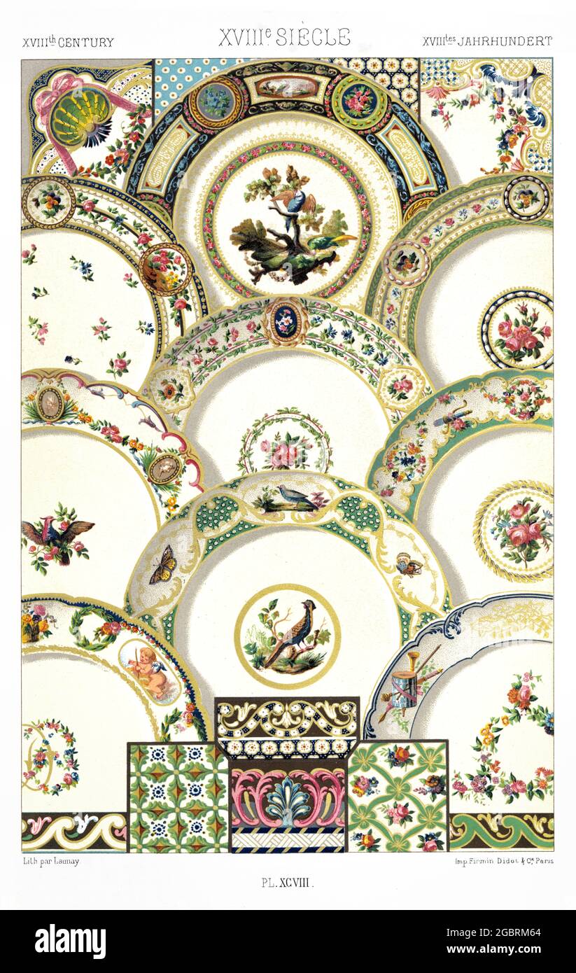 18. Secolo - dipinti su porcellana - prodotti da Sevres nel 1769 - dall'Ornament 1880. Foto Stock