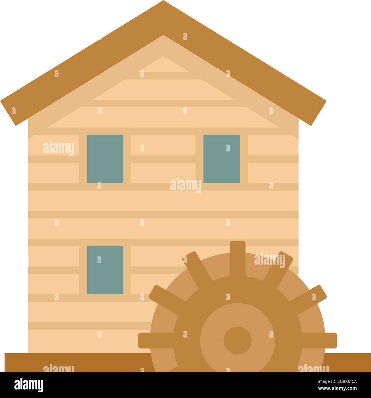 Icona mulino ad acqua di legno. Immagine piatta di legno mulino ad acqua icona vettore isolato su sfondo bianco Illustrazione Vettoriale