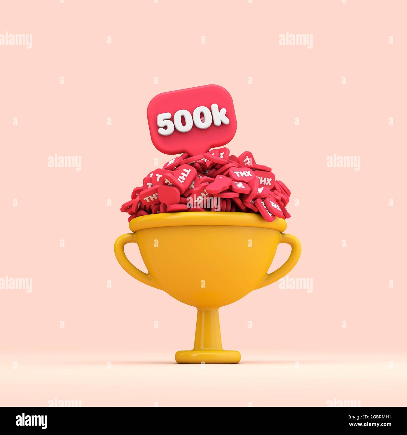 Grazie 500k social media followers celebrazione trofeo. Rendering 3D Foto Stock