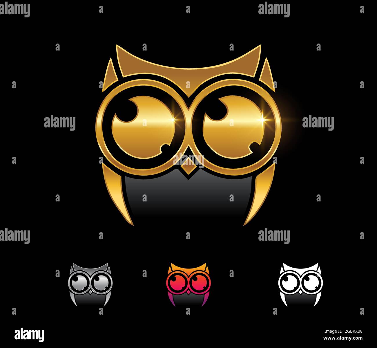 Un set di illustrazioni vettoriali del logo Golden Owl Illustrazione Vettoriale