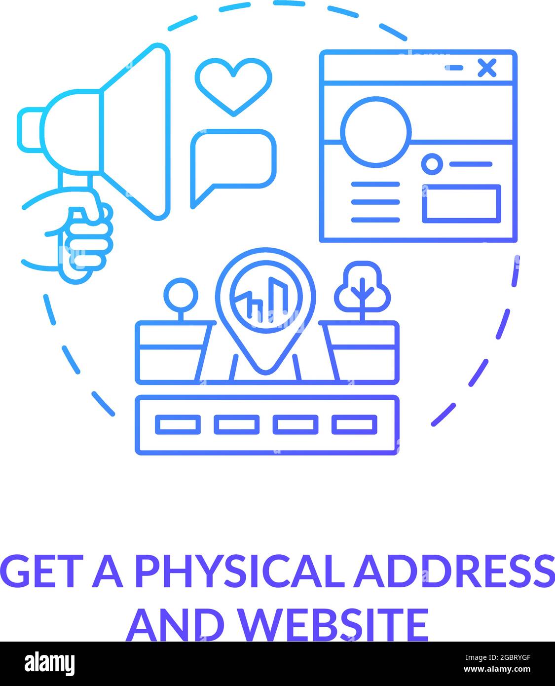 Icona del concetto di indirizzo fisico e gradiente blu del sito Web Illustrazione Vettoriale