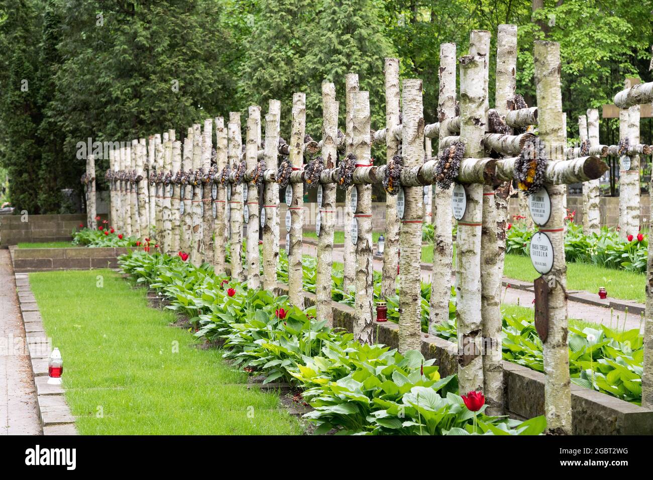 Tombe dei combattenti insorti di Varsavia sul cimitero militare di Powazki (Cmentarz Wojskowy na Powazkach) a Varsavia, Polonia. 17 Maggio 2021 © Wojciech Strozyk / Foto Stock