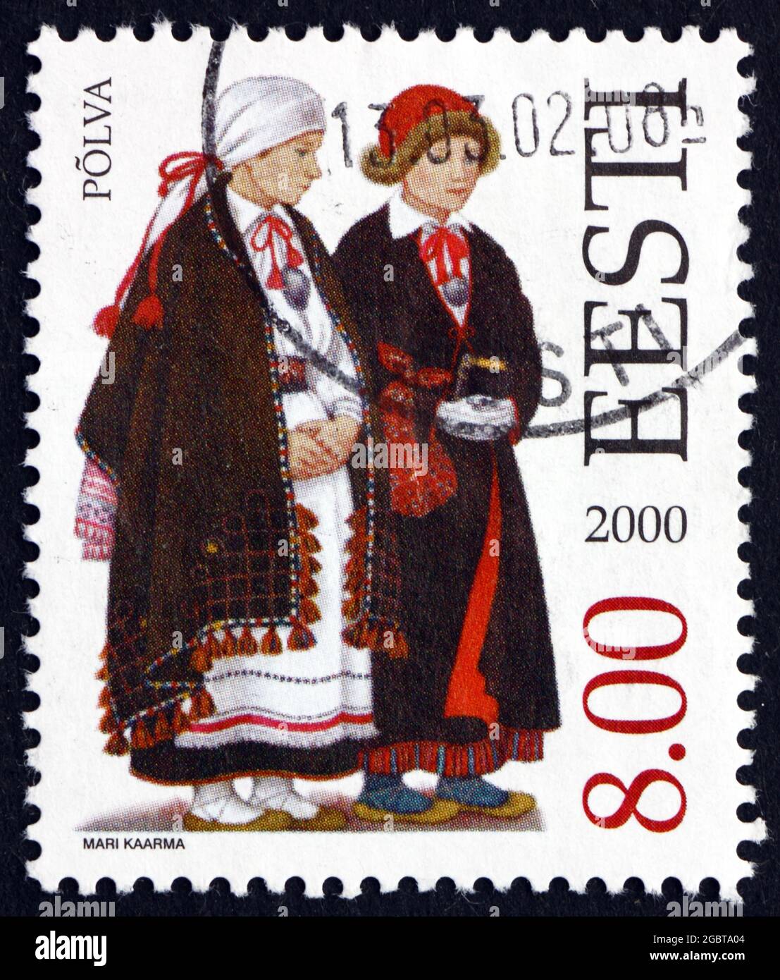 ESTONIA - CIRCA 2000: Un francobollo stampato in Estonia mostra Costume Folk, Polva, circa 2000 Foto Stock