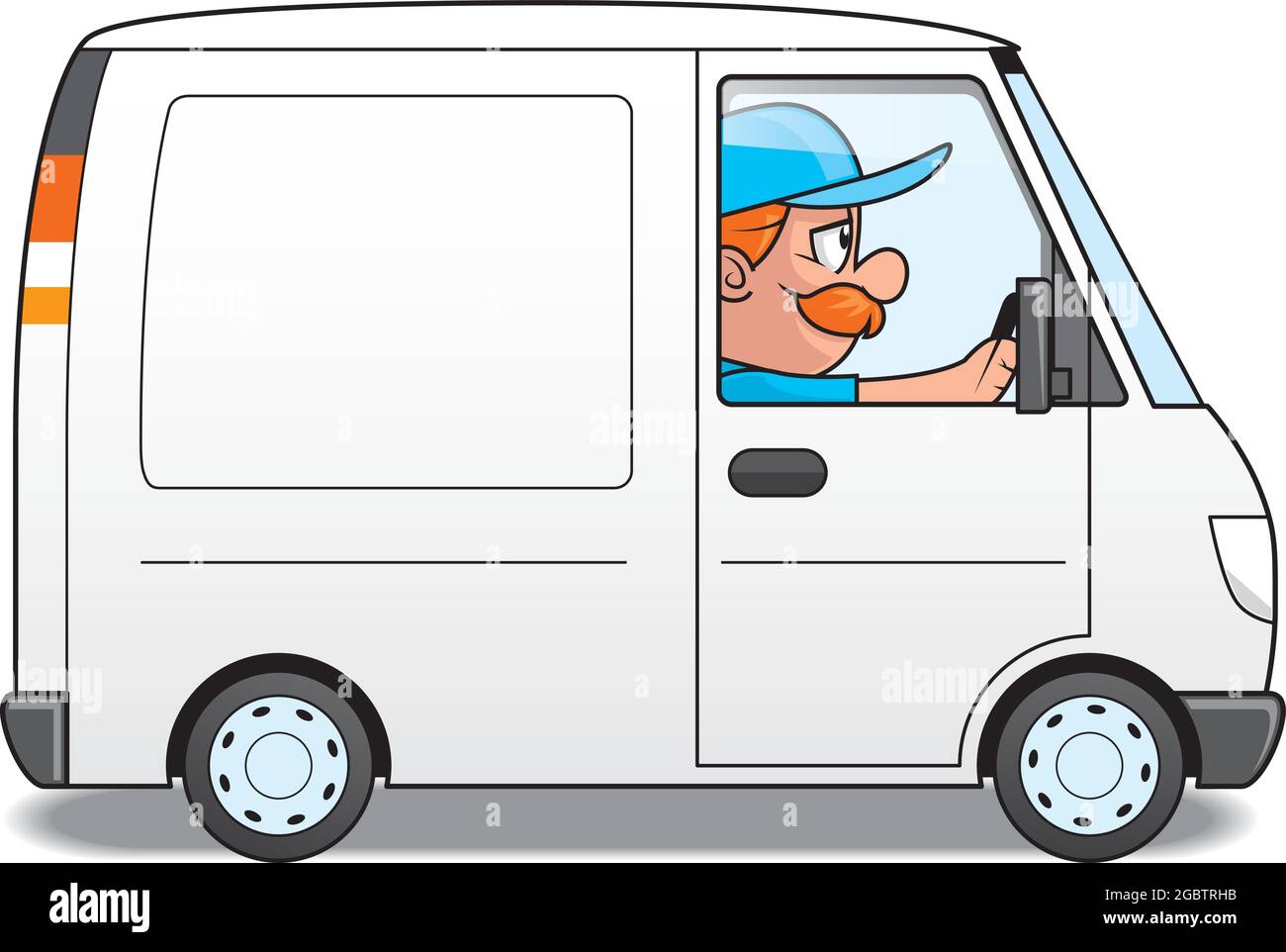 Illustrazione cartoon di un personaggio trasportatore che guida il furgone Illustrazione Vettoriale