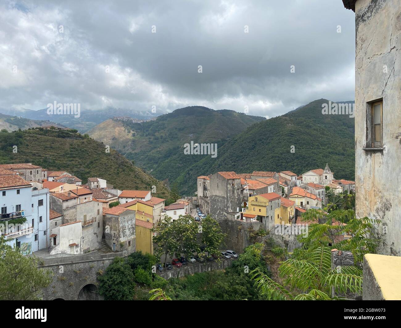 Scenic Village di Tortora in Calbria, Italia, Rurale, secluded, vista montagna, Foto Stock
