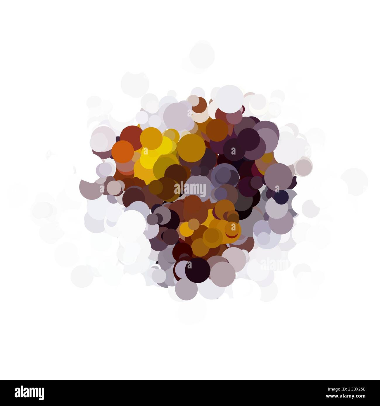 Cerchi diversi multicolore al centro dello sfondo bianco. Colori bianco, viola, marrone e giallo Foto Stock