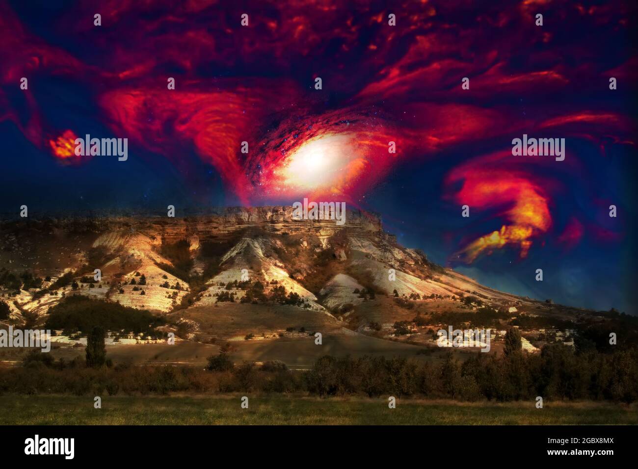 Un oggetto di energia sopra Table Mountain. La Wormhole e la transizione ad un'altra dimensione fantasy. Elementi di questa immagine forniti dalla NASA Foto Stock