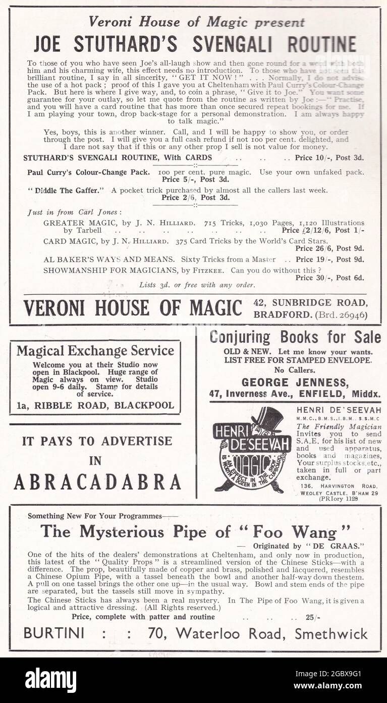 Annunci d'epoca Abracadabra 1948. Foto Stock
