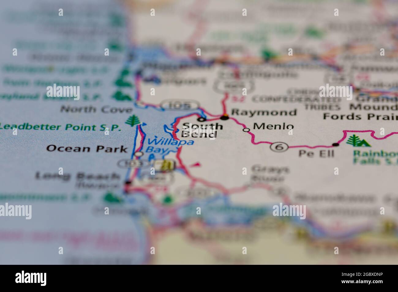 South Bend Washington state USA mostrato su una mappa stradale o su una mappa geografica Foto Stock