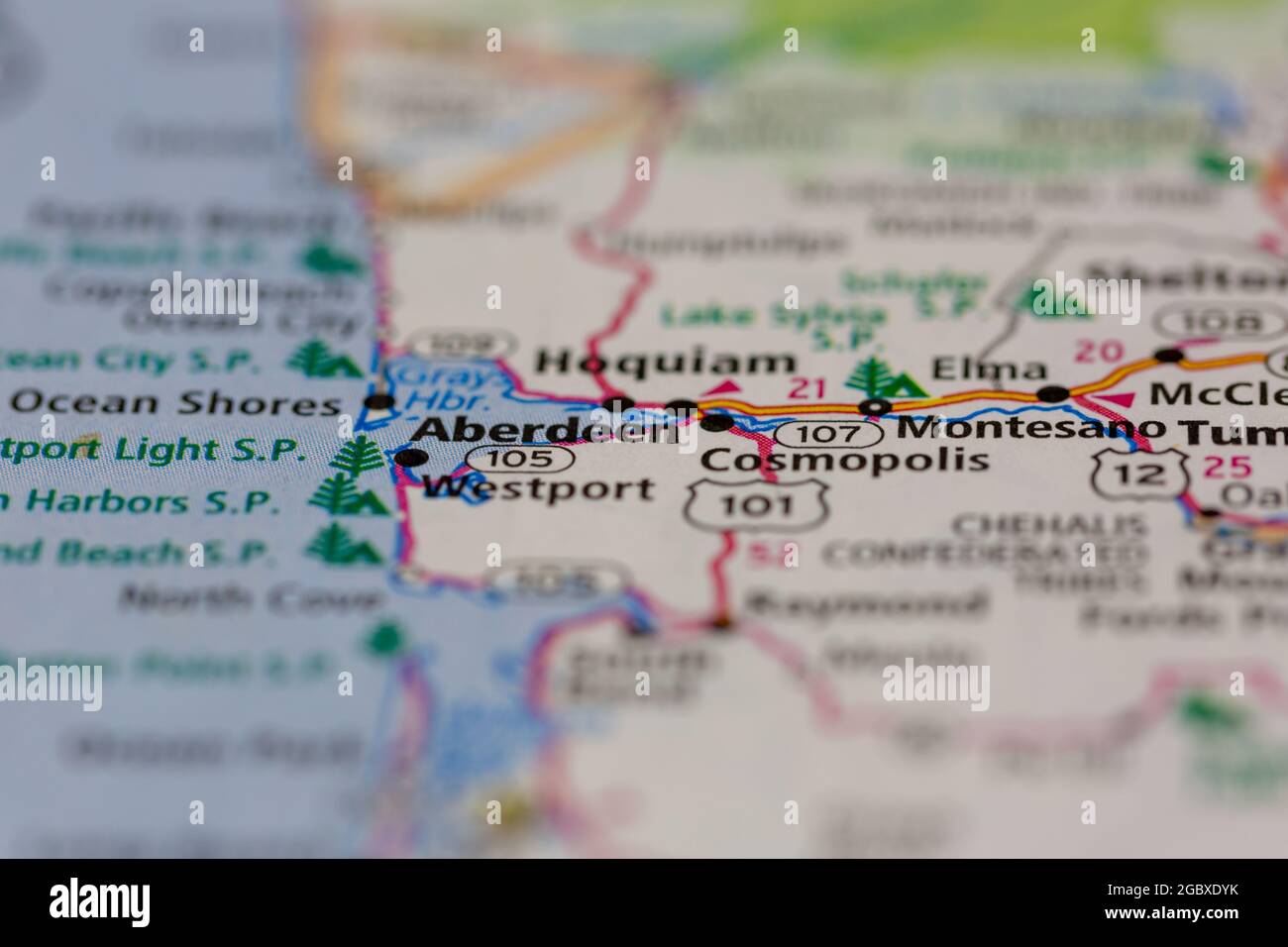 Aberdeen Washington state USA su una mappa stradale o su una mappa geografica Foto Stock