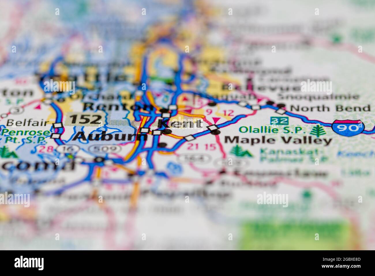 Il Kent Washington state USA viene visualizzato su una mappa stradale o su una mappa geografica Foto Stock